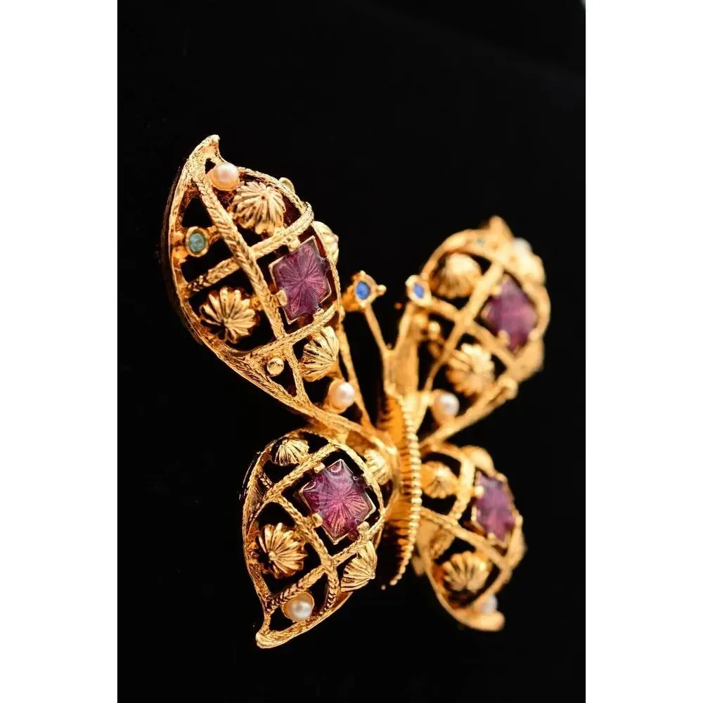 Avon Vintage Butterfly Pin Brooch Gold Large Big Enamel Chunky Signed 1990s 9B